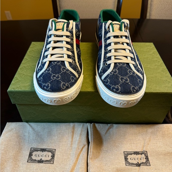 New Gucci GG Supreme Logo 1977 Tennis Navy Sneaker Shoes Size UK 9.5 / US 10 - Picture 4 of 14
